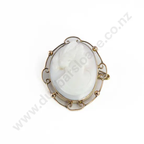 Victorian 9ct Framed High Relief Portrait Cameo Brooch
