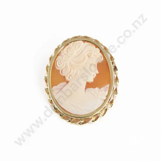 C20th 9ct Framed Portrait Cameo Brooch