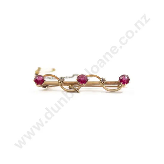 Victorian 15ct Imitation Ruby and Diamond Bar Brooch