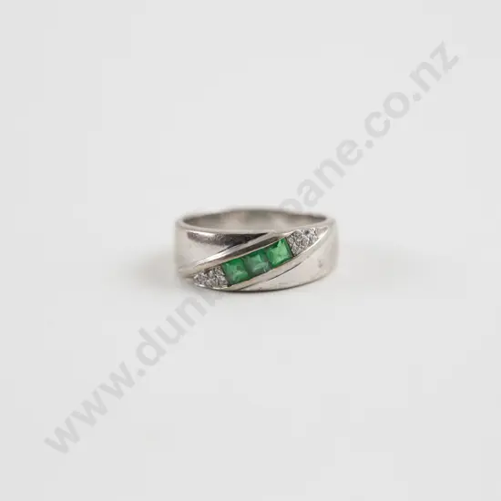18ct White Gold 17stone Emerald and Diamond Band Ring