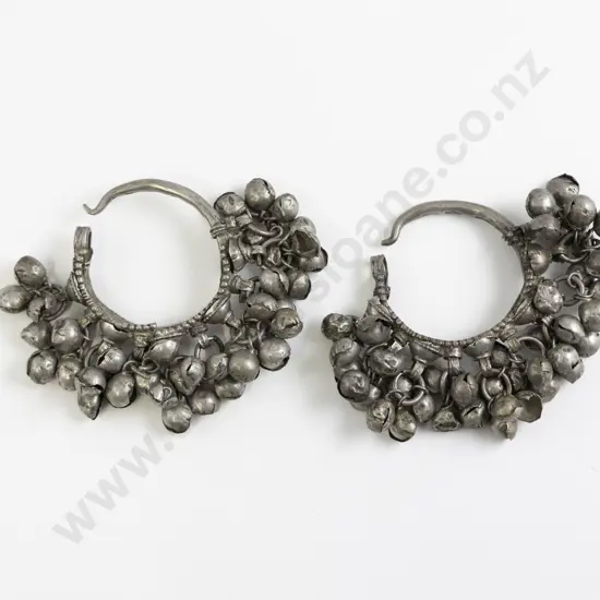 Antique Yemeni Silver Metal Hoop Earrings