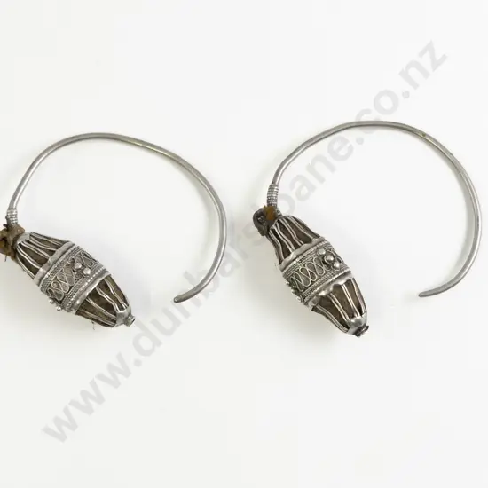 Antique Yemeni Silver Metal Hoop Earrings