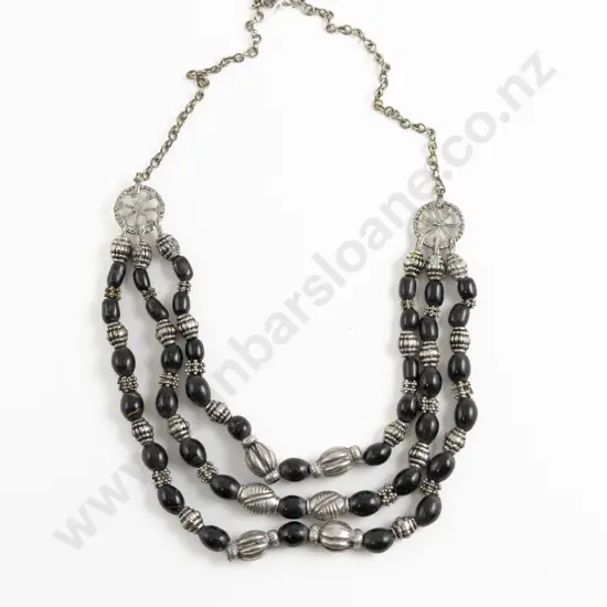 Vintage Yemen Silver Metal and Horn Bead Necklace