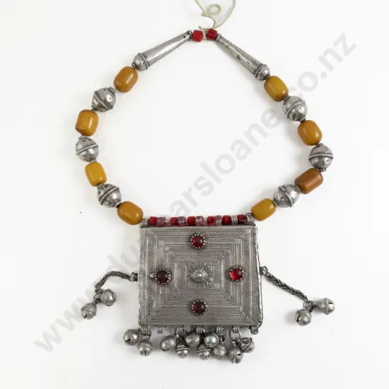 Antique Yemen Bedouin Large Hirz Box Amulet Silver Metal Dowry Pendant