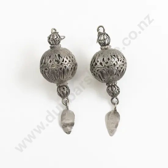 Vintage Yemen Silver Metal Lantern Drop Earrings