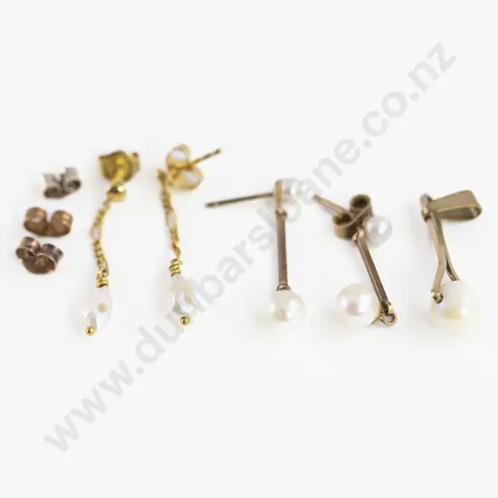 Two Pair 9ct Pendant Drop Pearl Earrings and 8ct Single Pearl Pendant