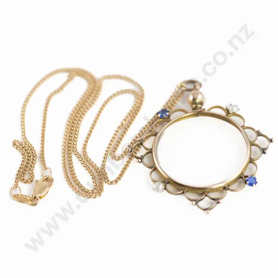 Edwardian 9ct Gem Set Double Sided Circular Photo Locket