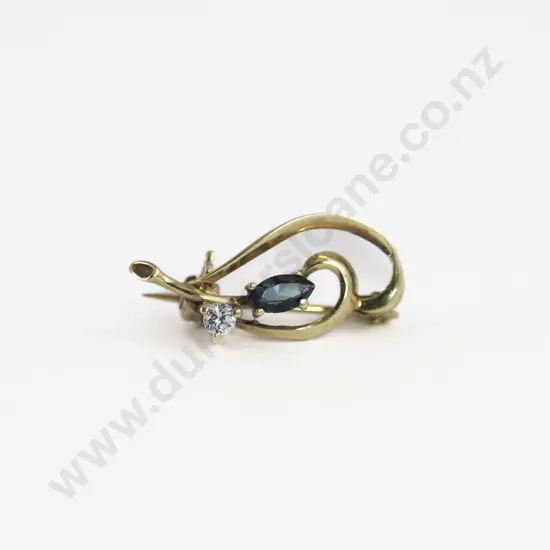 9ct Imitation Sapphire and Diamond Pin Brooch
