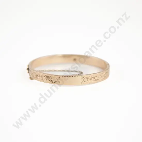9ct Half Engraved Hinged Snap Bangle