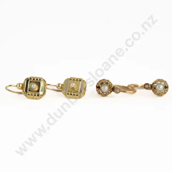 Two Pair 18ct Vintage French Pearl Hoop Earrings