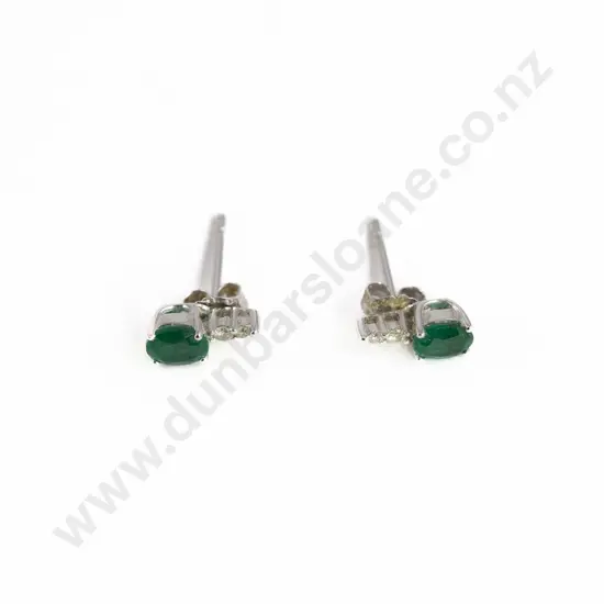 Pair 10ct White Gold Emerald and Diamond Stud Earrings