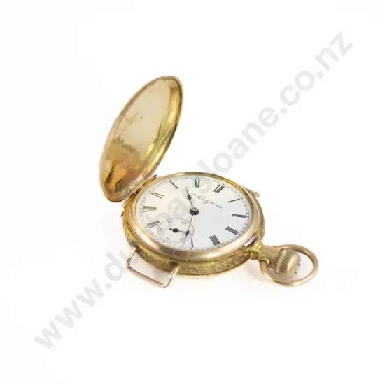 14ct Small Engraved Hunter Cased Lever Wind Pocket Watch