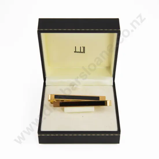 Boxed Two Dunhill Gold Plate and Black Enamel Tie Clips