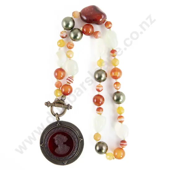 Vintage Extasia Carved Cameo Glass Bronze Intaglio Pendant