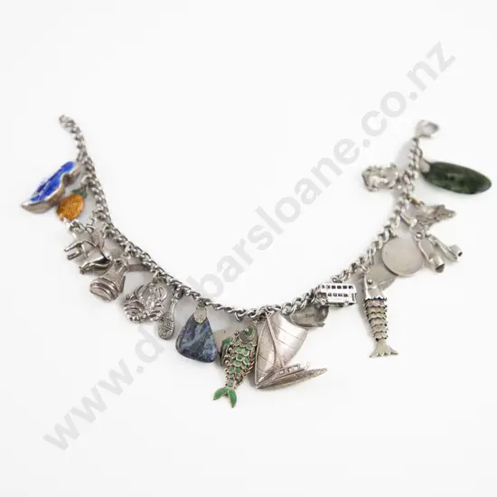 S/S Curb Link Charm Bracelet with 20 charms attached