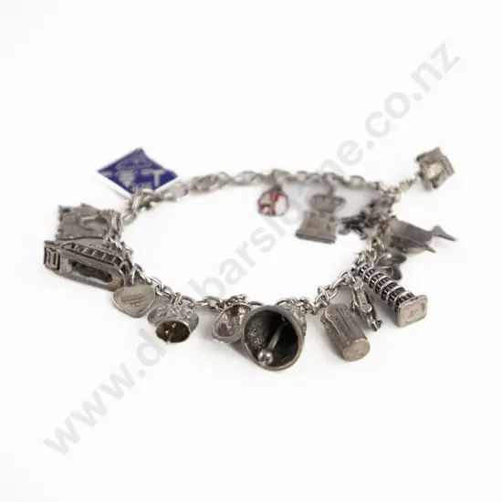S/S Trace Link Charm Bracelet with 16 charms attached