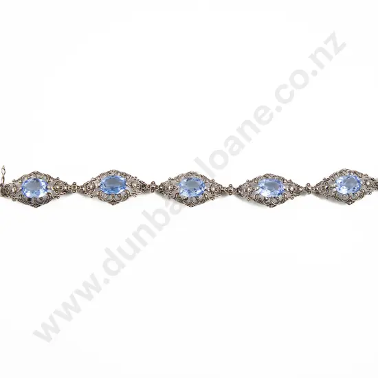 Vintage Silver and Marcasite Five Topaz Paste Bracelet