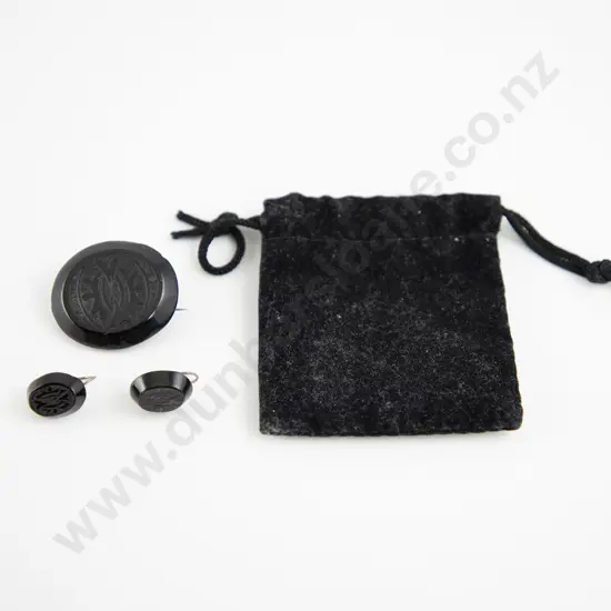 Victorian French Jet Brooch and Pair Earrings