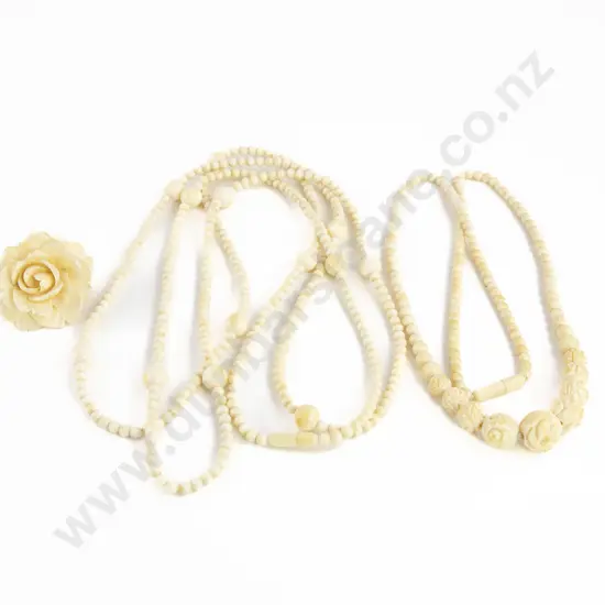 Edwardian Ivory Bead Muff Length Necklace