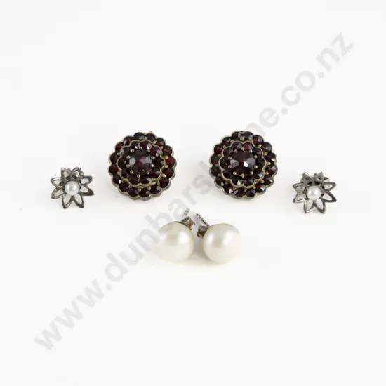 Three Pair Pierced Stud Earrings