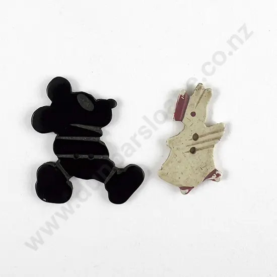 Rare Early Plastic Mickey Mouse and Donald Duck Sew-through Buttons