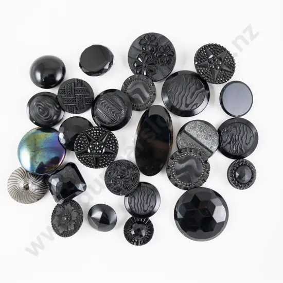 Collection Victorian Black Glass Buttons with box metal shanks