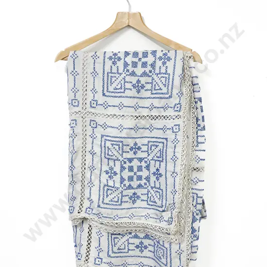 Vintage Hand Embroidered Linen Table Cover