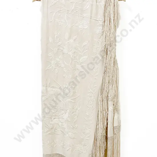 Victorian All Cream Silk Embroidered Shawl