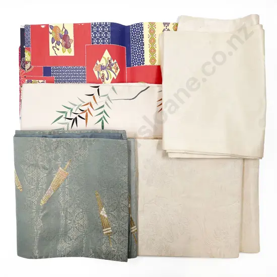 Four Vintage Japanese Kimono Sashes and Ten Paper Panels