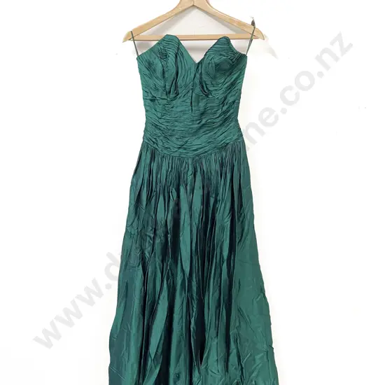Vintage Labelled An Acquer Chanelle Emerald Green Satin Ball Gown