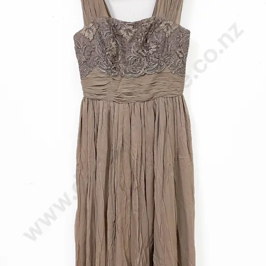 Vintage Labelled for Ballantynes Coffee Georgette and Lace Ball Gown