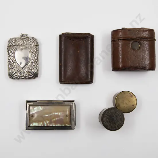 Five Assorted Vesta Cases; Leather Encased 'Light' Case