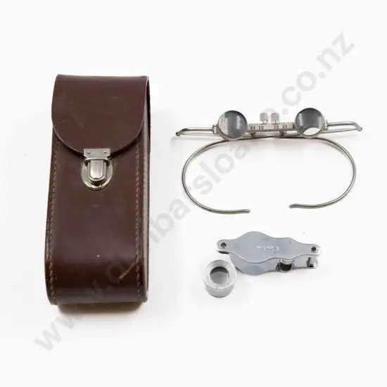 Cased Pair Zeiss Jena x2 Magnify Spectacles and 10x/15x eye glass