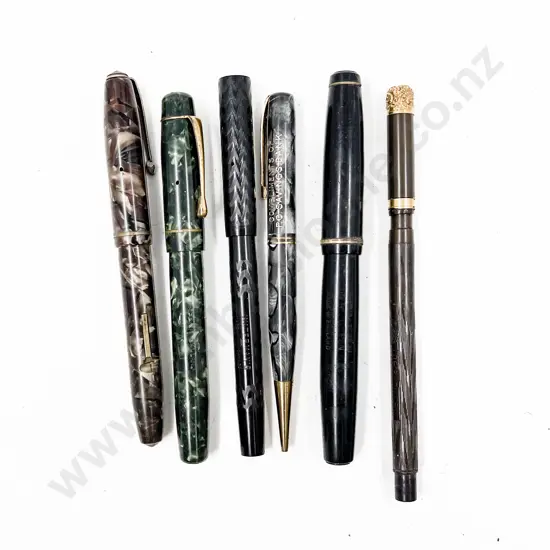 Collection Six Vintage Fountain Pens and Pencils