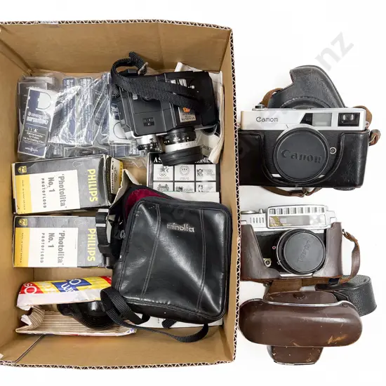 Three Vintage Cameras and Camera Gear