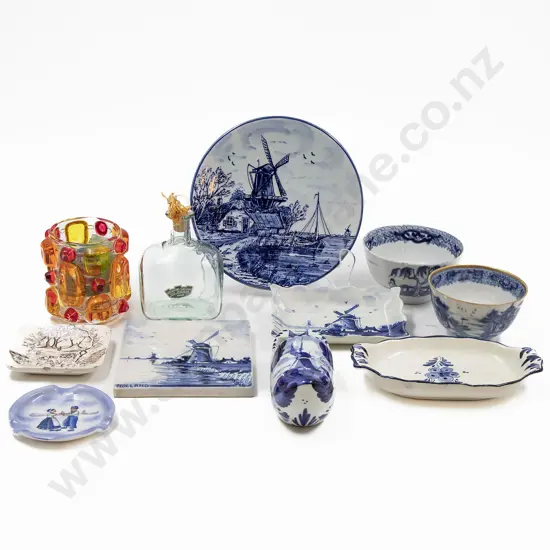 Small Collection Dutch Delftware and Two Tea Bowls