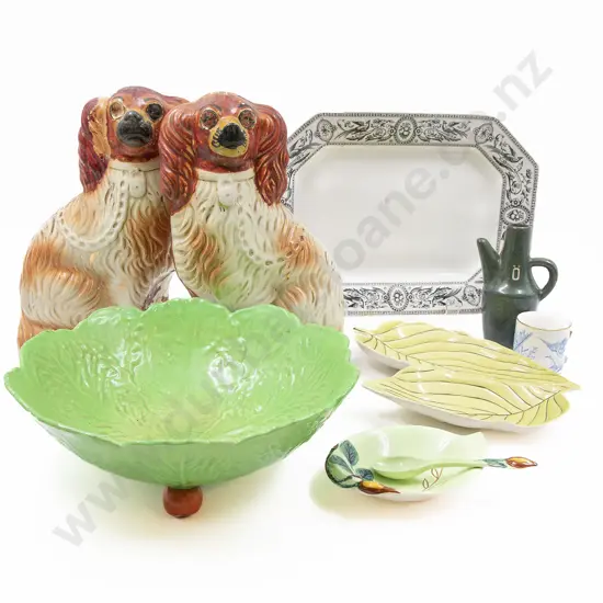 Pair of Staffordshire Mantel dogs and Various Chinaware