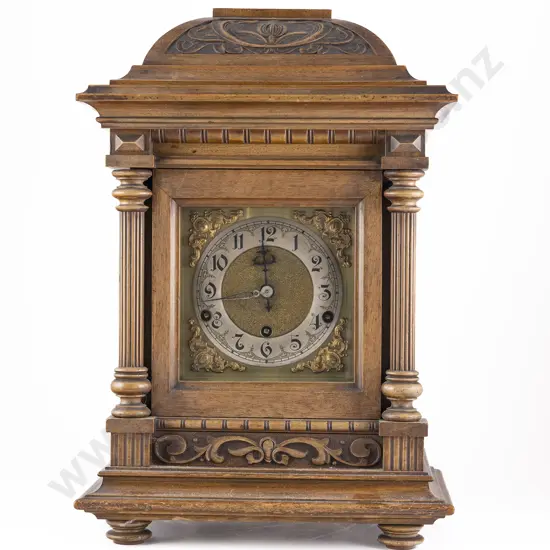Late C19th German Oak Cased Chiming Mantel Clock