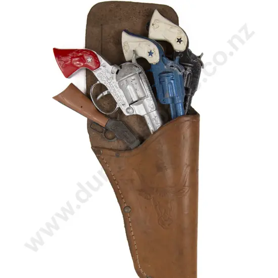 Four Cowboy & Indian Toy Pistols with Leather Holster