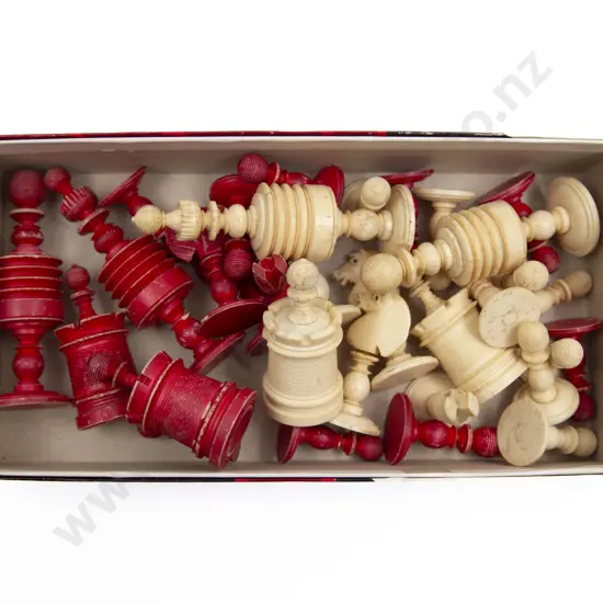 Victorian Stained Bone Chess Set