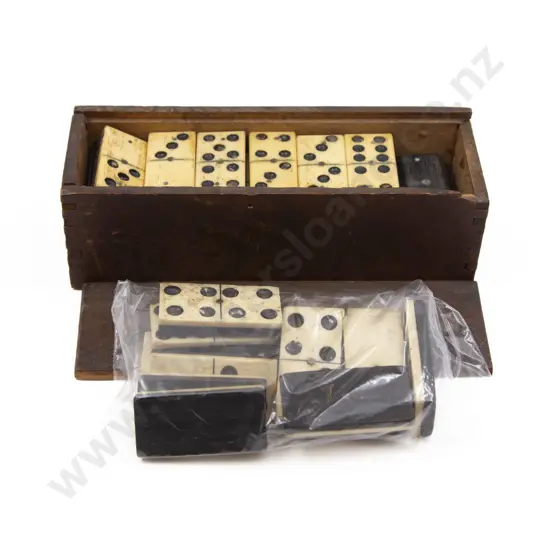 Victorian Boxed and Unboxed Bone & Ebony Dominos