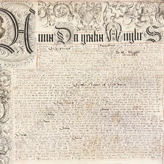 Part Queen Anne 1665 – 1714 Period Document Parchment