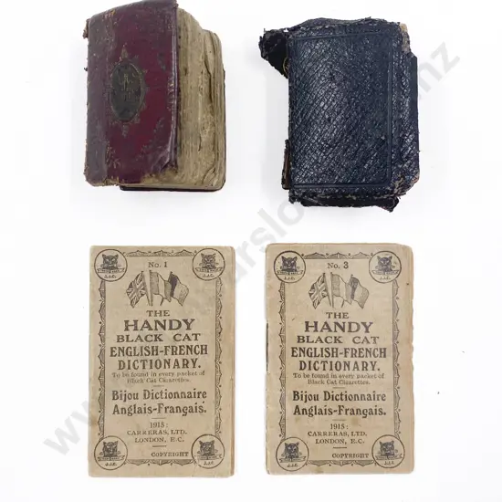 Two Miniature Holy Bibles and Two Parts Handy Black Cat English-French Dictionary
