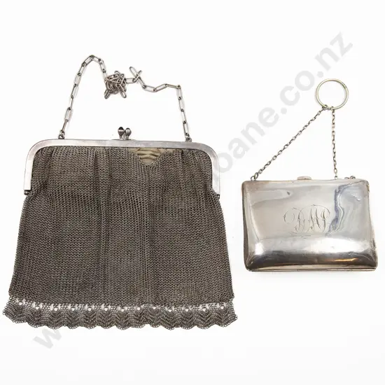 Victorian S/Plate Purse with Finger Chain