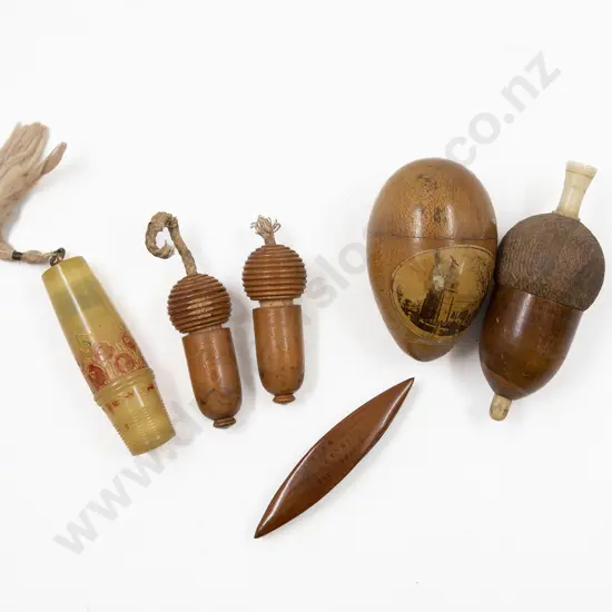 Collection Five Vintage Sewing Containers and Tatting Schuttle