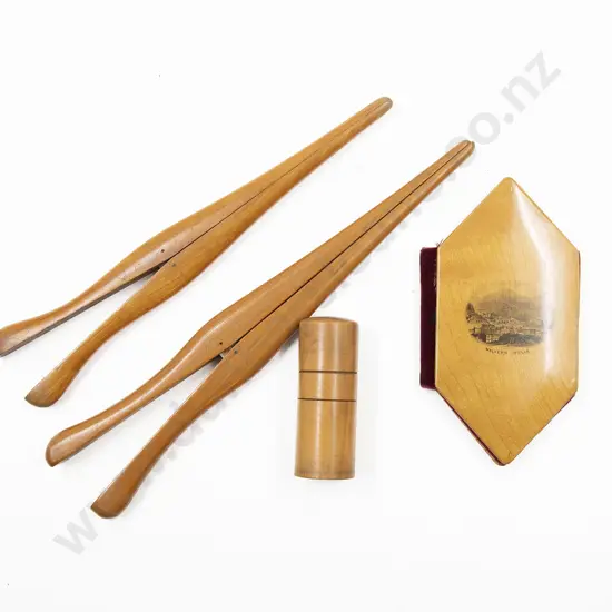 Victorian Treen Two Pair Glove Stretchers and Two Needle Cases