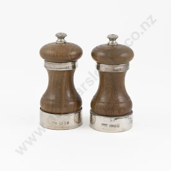 Pair Of QEII Walnut & S/S Pepper Mills By Park, Green & Co, Ltd