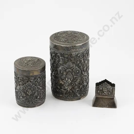 2 Indian .800 Silver Cylindrical Lidded Caddys