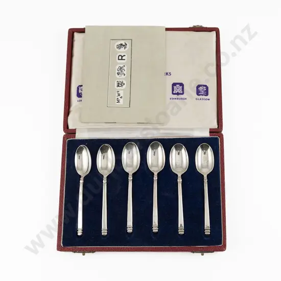 Cased Set Of 6 British Hallmarks S/S Coffee Spoons by Mappin & Webb