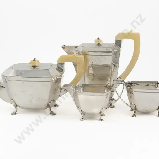 Heavy Art Deco S/S 4 Piece Tea Set By Viners Ltd (Emile Viner)